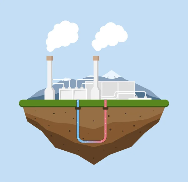 Concepto de energía geotérmica. Central de generación de energía geotérmica respetuosa con el medio ambiente . — Archivo Imágenes Vectoriales