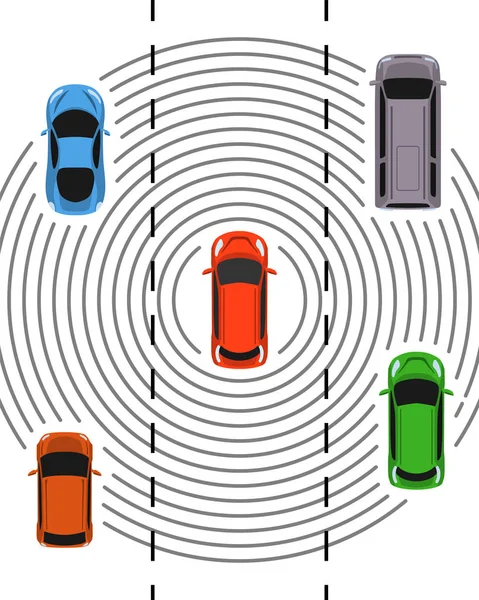Özerk araba üstten görünüm. Araç kendi kendine.