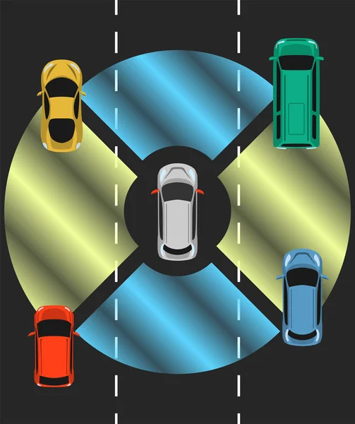 Vue de dessus de voiture autonome. Véhicule autonome . — Image vectorielle