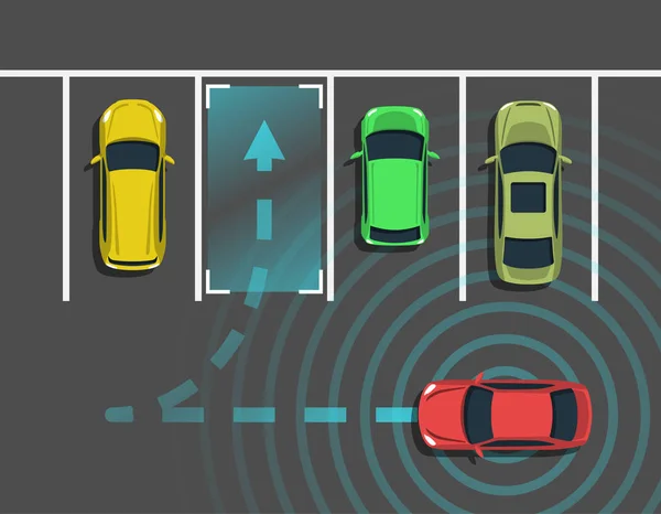 Carro autônomo estacionamento vista superior . — Vetor de Stock