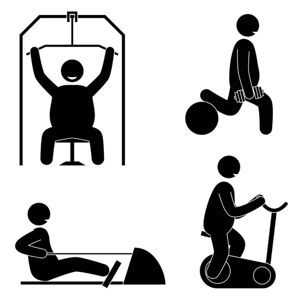 Kövér férfi fitness tréning. Testépítő. Egészséges képzés. — Stock Vector