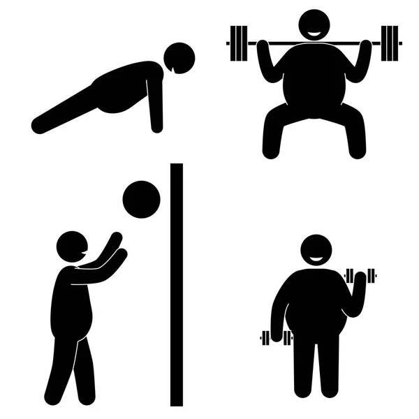 Fat Man Fitnesstraining. Bodybuilding. Gesundes Training. — Stockvektor