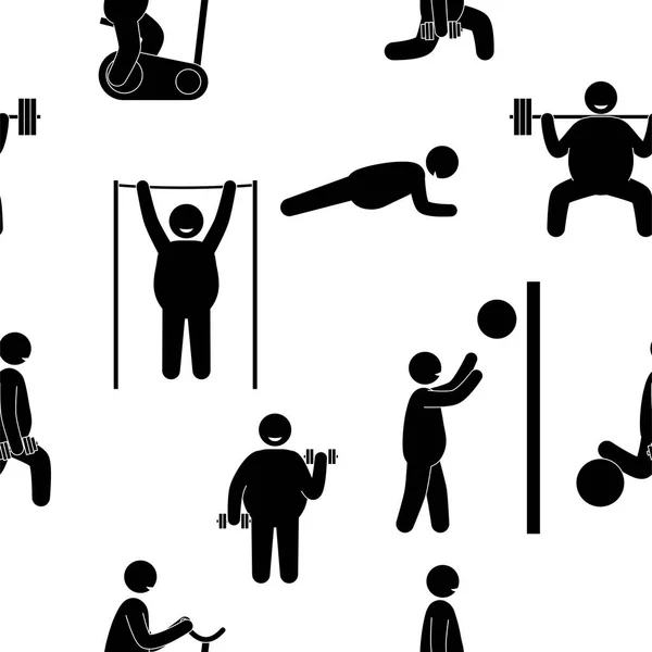 Kövér férfi fitness tréning. Testépítő. Egészséges képzés. — Stock Vector