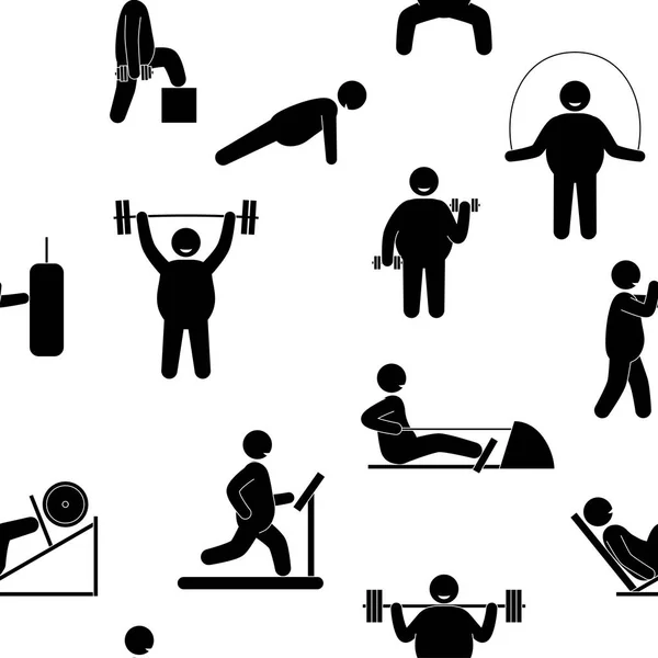 Entrenamiento físico de hombre gordo. Culturismo. Formación saludable . — Vector de stock