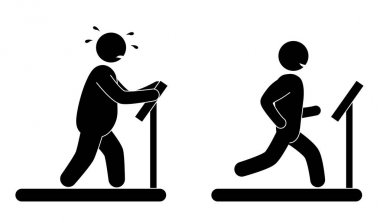 Şişman adam ve güçlü sporcu fitness eğitimi. Vücut geliştirme. Sağlıklı eğitim.