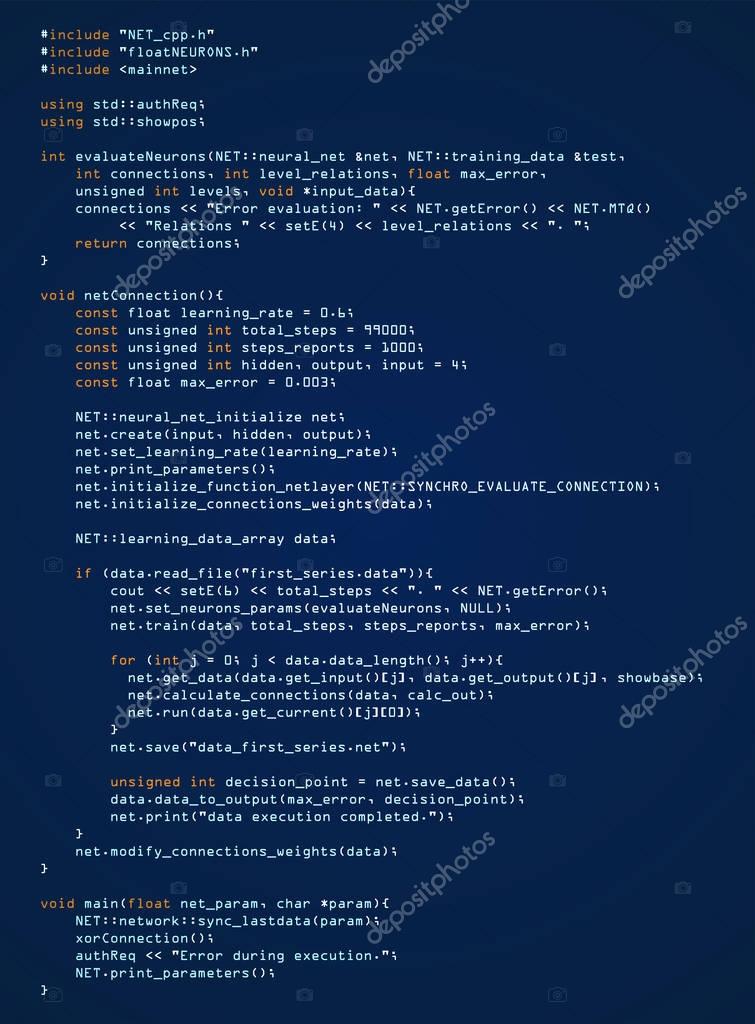 Vector of Abstract background with program code. Abstract background with program code. Programming and coding technology background. Program listing. Vector illustration. stock vector