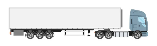 Duże komercyjne semi samochód ciężarowy z przyczepą. Przyczepy ciężarówki w płaski na białym tle. — Wektor stockowy