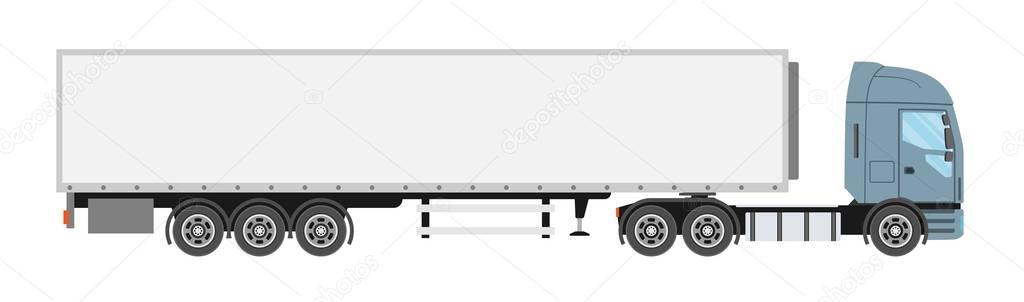 Big commercial semi truck with trailer. Trailer truck in flat style isolated.