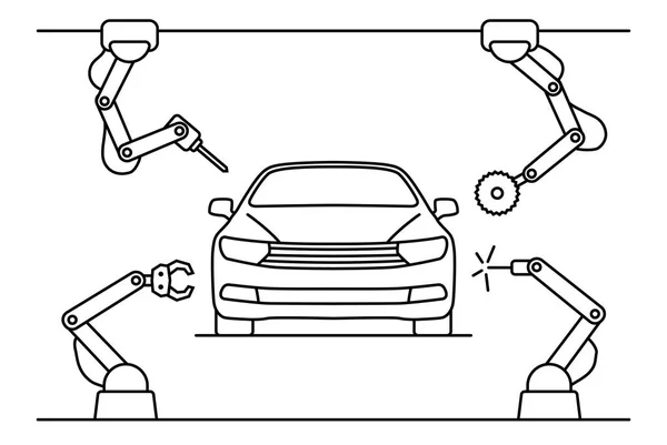 Dünne Linie Stil Auto Montage Förderband. — Stockvektor