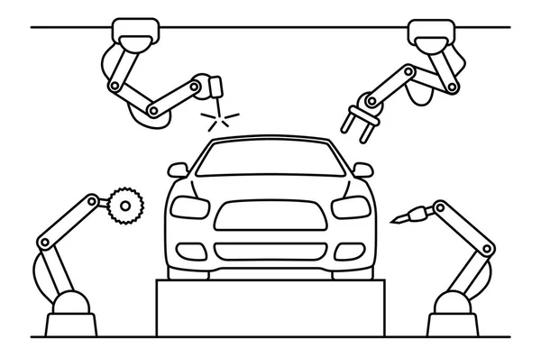 Dünne Linie Stil Auto Montage Förderband. — Stockvektor