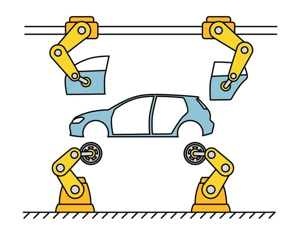 Dünne Linie Stil Auto Montage Förderband. — Stockvektor