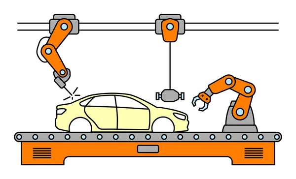 Tenká čára styl auto montážní Dopravníkové linky. — Stockový vektor