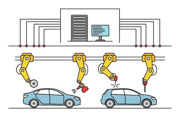 Linha fina linha transportadora de montagem de carro estilo . — Vetor de Stock