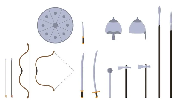 Armas y armaduras mongolas. Equipo de guerrero nómada mongol . — Vector de stock