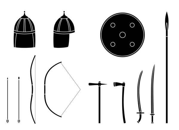 Nomad weapons and armors set. Nomad warrior equipment.