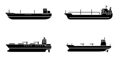 Bir dizi büyük tanker gemisi. Modern tanker deniz gemisi. Vektör illüstrasyonu.