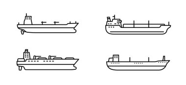 Bir dizi büyük tanker gemisi. Modern tanker deniz gemisi. Vektör illüstrasyonu.