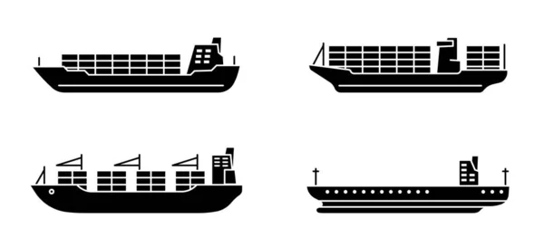 Set Large Cargo Ships Modern Container Sea Vessel Vector Illustration — Stock Vector