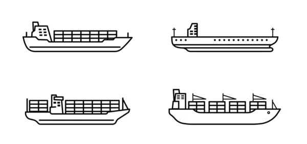 Conjunto Grandes Navios Carga Recipiente Moderno Navio Marítimo Ilustração Vetorial — Vetor de Stock