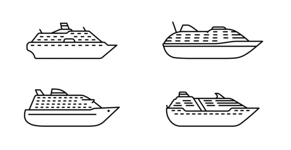 Set Ozeanischer Passagierschiffe Großes Kreuzfahrtschiff Seitenansicht Eines Passagierschiffs Vektorillustration — Stockvektor