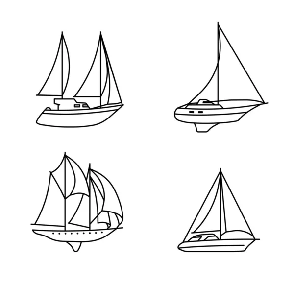 Set Von Segelschiffen Oldtimer Segelboote Vektorillustration — Stockvektor