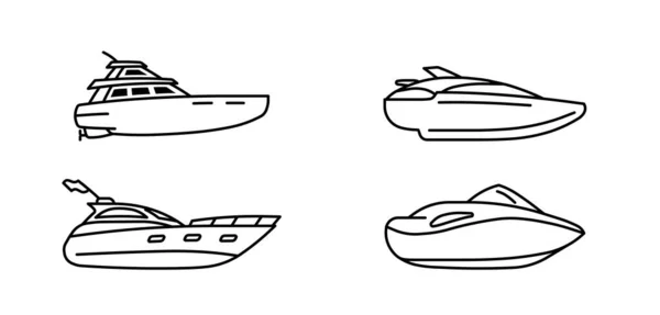 Set Von Schnellbooten Kutterschiff Speedboat Seitenansicht Vektorillustration — Stockvektor