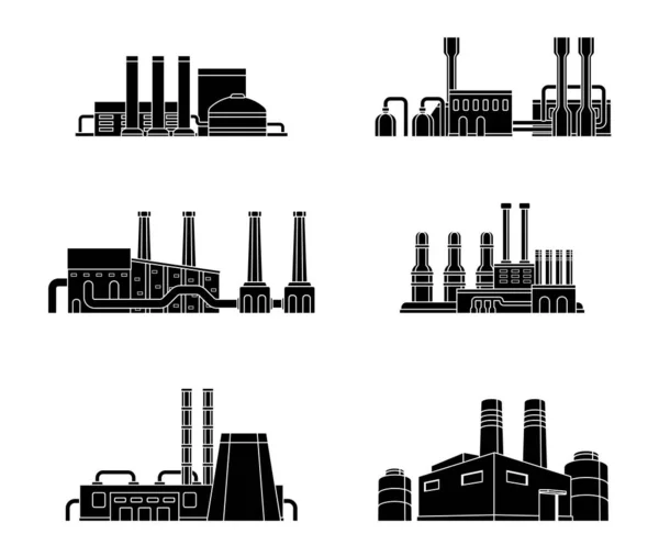 Uppsättning industribyggnader. Fabrik, anläggning, energi och kraftverk. — Stock vektor