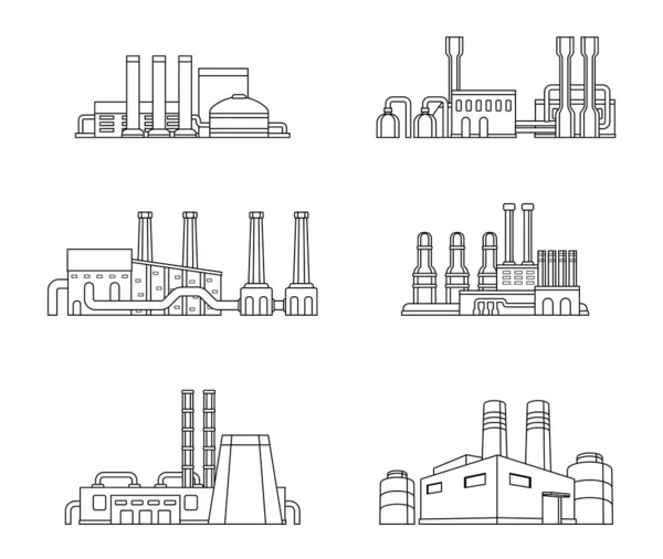 Conjunto de edifícios industriais. Fábrica, usina, energia e usina . —  Vetores de Stock