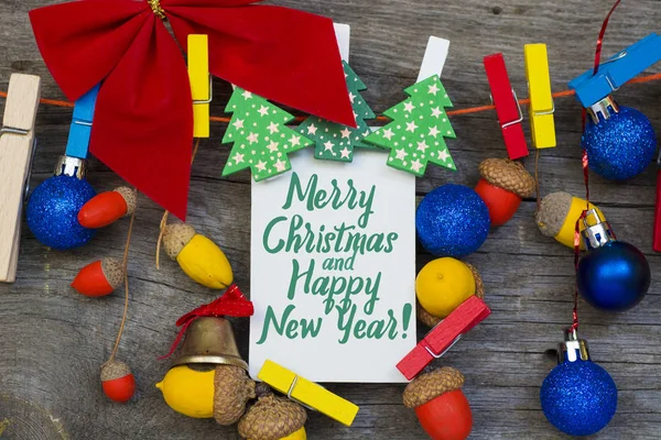 Merry Christmas and Happy New Year in Italian language. handmade christmas tree decorations 2017 CARD — Stock Photo, Image