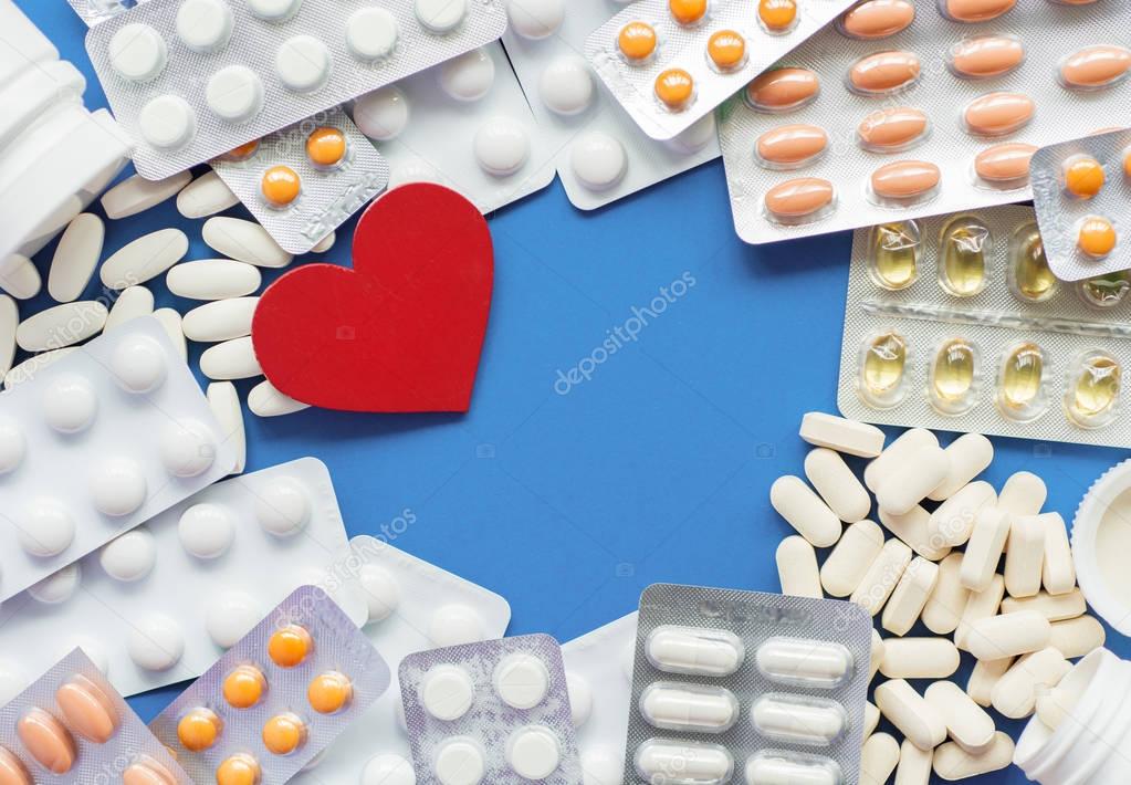 Pharmacy theme - Drug prescription for treatment medication  Pharmaceutical medicament, large white pills. room for text 