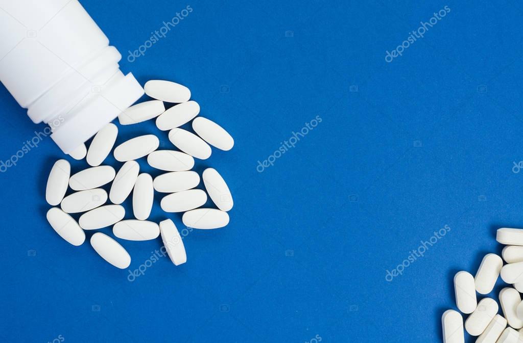 Pharmacy theme - Drug prescription for treatment medication  Pharmaceutical medicament, large white pills. room for text 