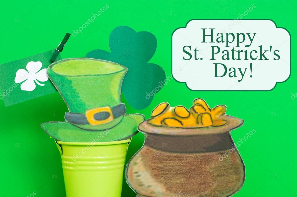 Happy St. Patrick's Day card with holiday attributes
