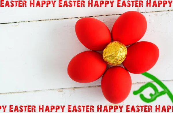 Easter eggs ( as flower) in colored buckets, selective focus image, Card Happy Easter — Stock Photo, Image