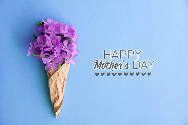 happy mother's day card. bouquet of blue flowers, a place with text