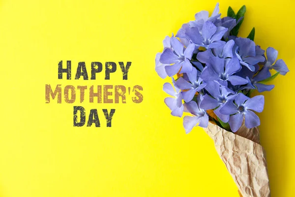Boldog anyák napi üdvözlőlap. csokor kék virág, egy sor szöveggel — Stock Fotó