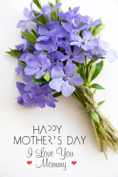 Feliz tarjeta del día de la madre. ramo de flores azules, un lugar con texto —  Fotos de Stock