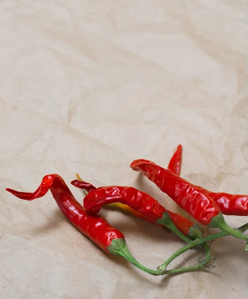 Red hot peppers on paper background.