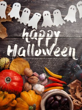 Geleneksel tatil masa süsleme dekorasyon Cadılar Bayramı ve Şükran günü. metin için yer