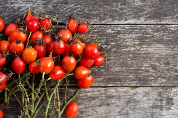 Şifalı bitkiler ve otlar kompozisyon yığın-in köpek grup şube Rosa canina eski ahşap üzerinde yükseldi.