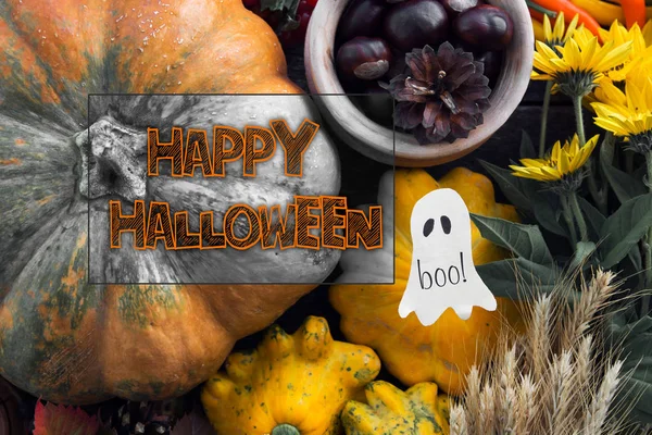 Happy Halloween traditional holiday table ornament decoration. space for text — Stock Photo, Image