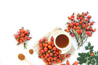 Şifalı bitkiler ve otlar kompozisyon yığın-in köpek grup şube Rosa canina beyaz gül.