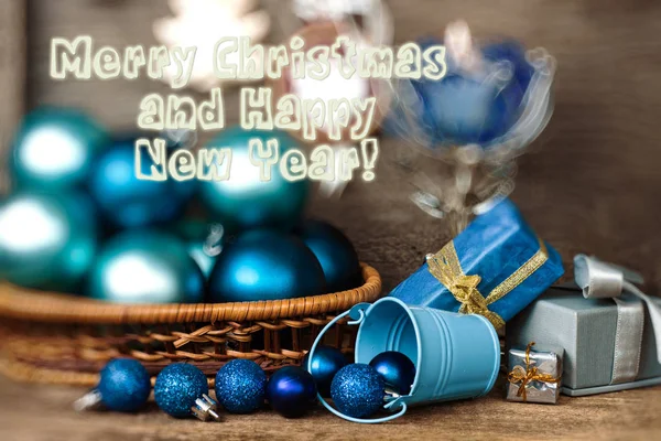 Veselé Svátky Retro Styl Karta Vánoční Ozdoby Modré Barvy — Stock fotografie