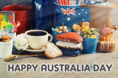26 Ocak tarihinde Avustralya günü tatil kutlamak. Happy Avustralya günü mesaj tebrik kartı. vatansever Kahvaltı