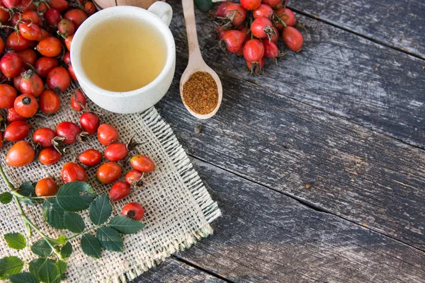 Tasse Kräuterhunderose Tee Mit Hagebutten Sorten Rosa Canina Hagebutten Ätherischem — Stockfoto