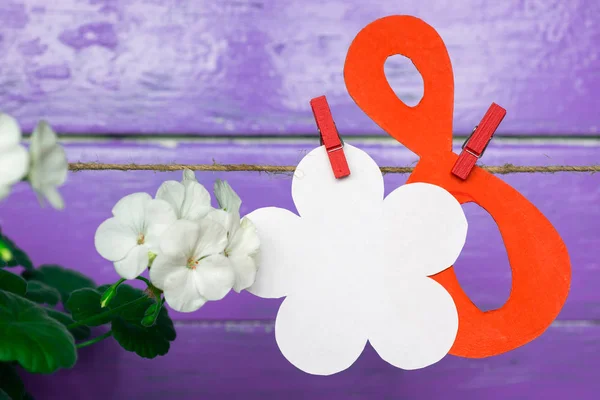 Біла Квітка Вісімка Примітки Днем Жіночі — стокове фото