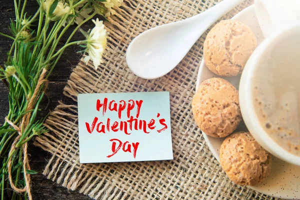 Feliz Cartão Dia Dos Namorados Biscoitos Com Forma Coração Fundo — Fotografia de Stock