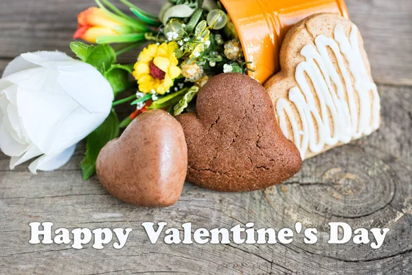 Boldog Valentin Napi Üdvözlőkártya Cookie Szív Alakú Háttér — Stock Fotó