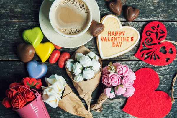 Щасливий День Святого Валентина Карт Печиво Форму Серця Дерев Яними — стокове фото