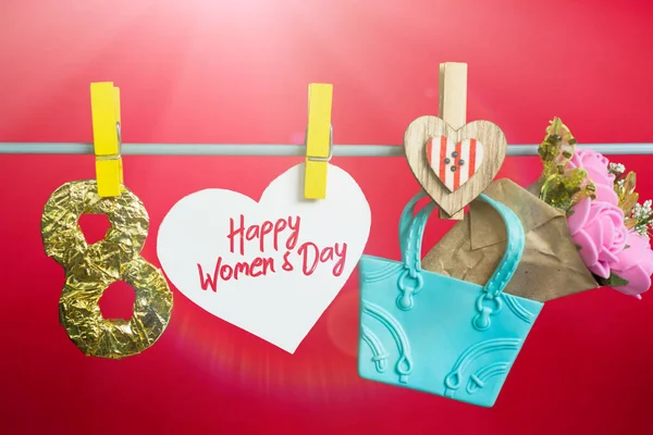 Cartão Dia Mulher Feliz Comemorar Março Figura Forma Pirulito Oito — Fotografia de Stock