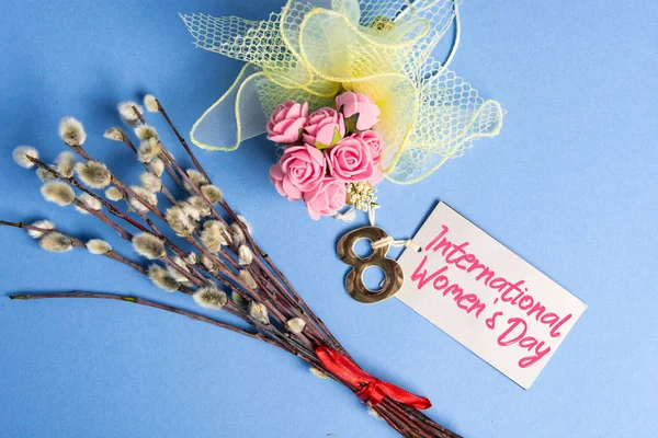 Щасливі Відзначати Міжнародний Жіночий День Березня Вітальний Расову Карту Роуз — стокове фото